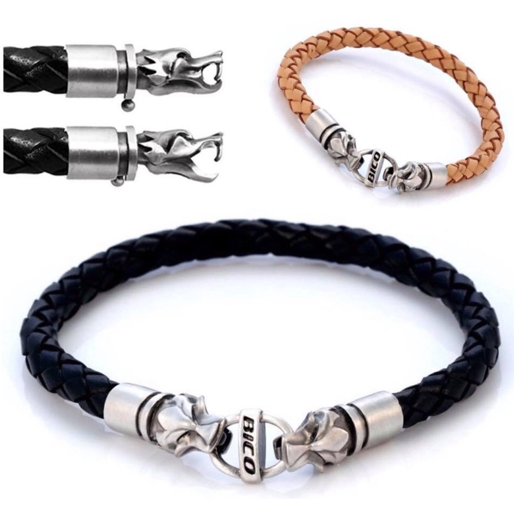 Black or Brown Braided Leather Bracelet for Men